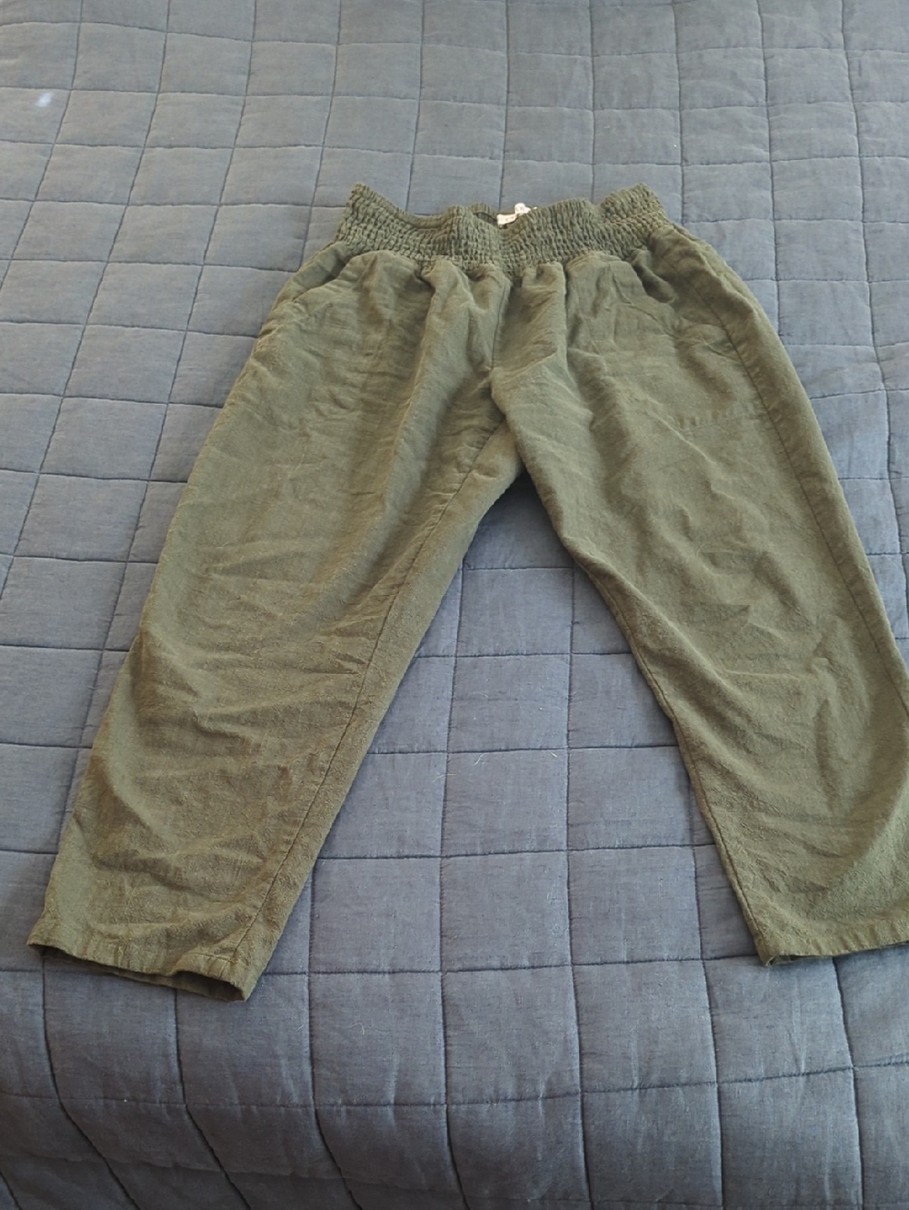 Emme Transitional Smocked Linen Pant Large Forest Green